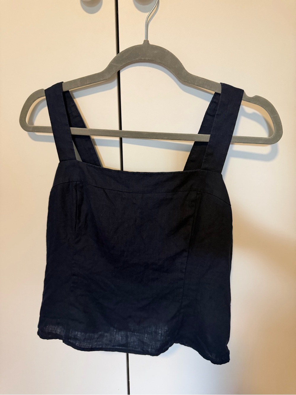 Quince Navy Square-Neck Linen Tank Top